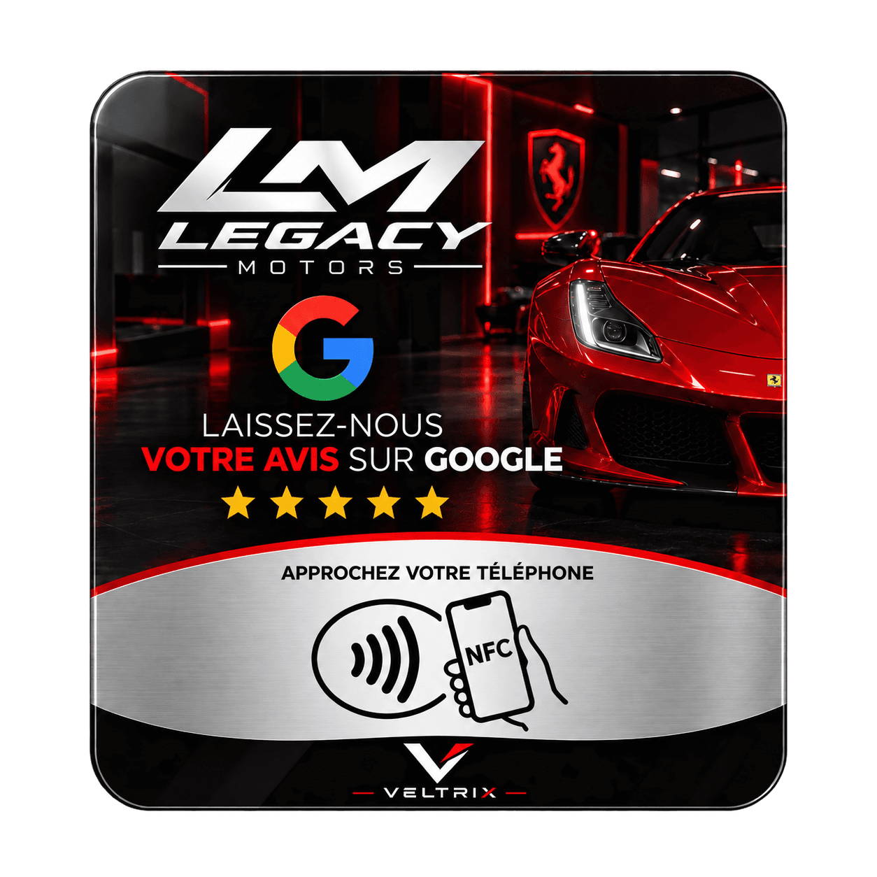Plaque NFC Legacy Motors personnalisée pour les avis Google