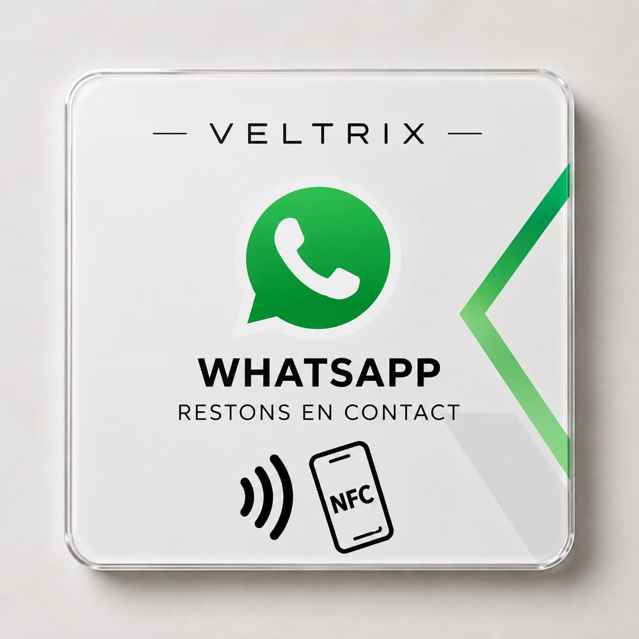 Support NFC classique Veltrix pour contacter le commerce sur WhatsApp
